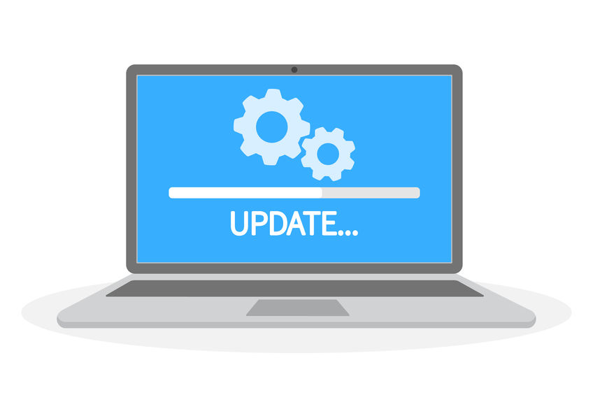 Vector drawing showing a computer performing a software update.