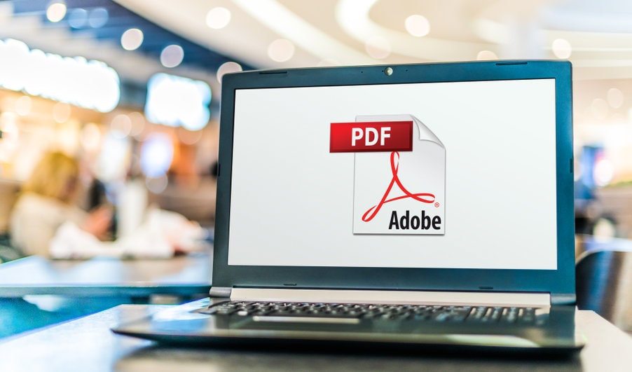 Ordenador portátil con el logotipo de Adobe Acrobat PDF