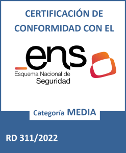 Logo de la certificación de conformidad con el esquema nacional de seguridad, categoría media.