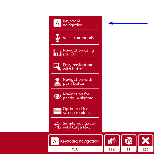 screenshot of the inSuit website with the navigation interface enabled, showing the drop-down where you can choose the accessible navigation interface